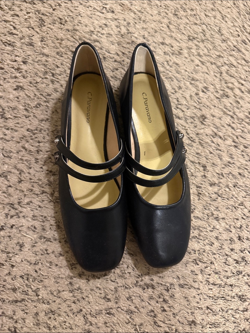 C. Paravano Black Double-Strap Mary Jane Flats